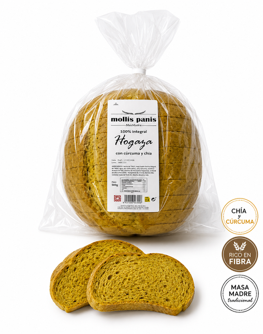 Hogaza 100% integral con chía y cúrcuma
