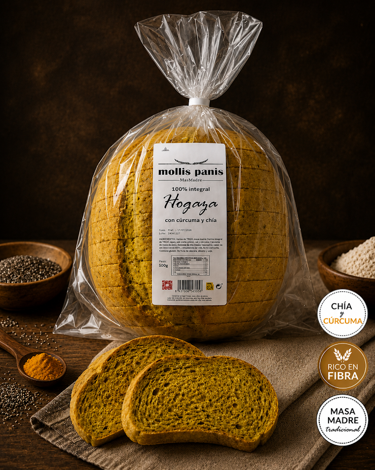 Hogaza 100% integral con chía y cúrcuma